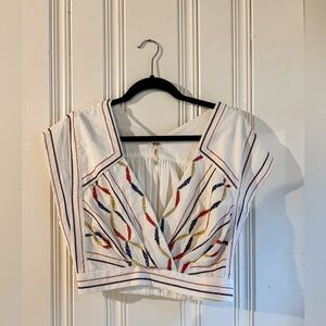 NWOT Free People Embroidered Cropped Top Abstract Print